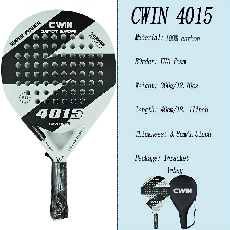 Raqueta de padel CWIN hecha de fibra de carbono con cara de EVA suave, completa con una bolsa para paleta
