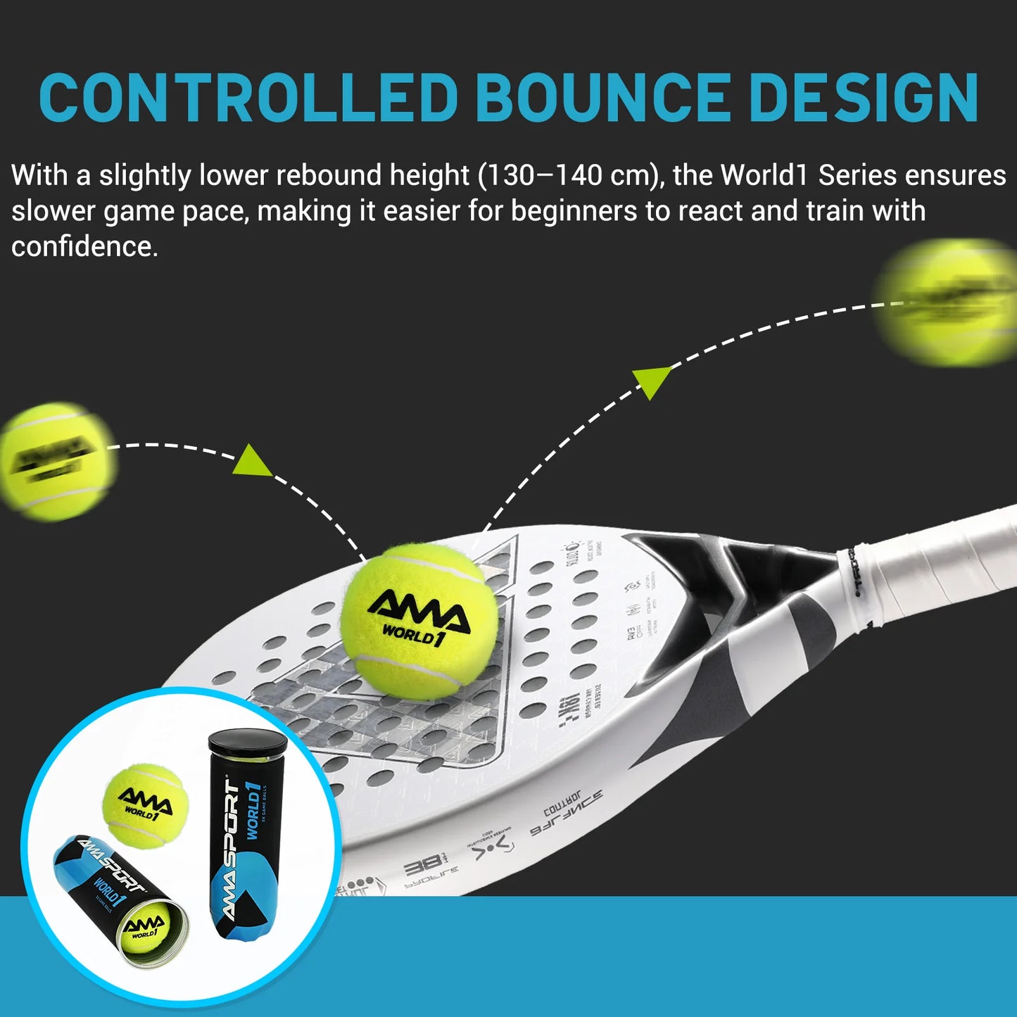 World Padel Balls 1Can 3 Balls–Optimal Bounce Padel Balls for Professional and Amateur Players Tennis Ball
