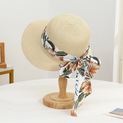 Sombrero de paja bohemio con lazo — variante marrón chocolate