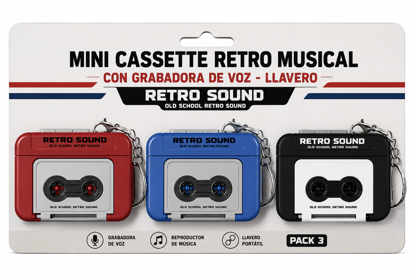 Mini Cassette Retro Musical con Grabadora de Voz - Llavero