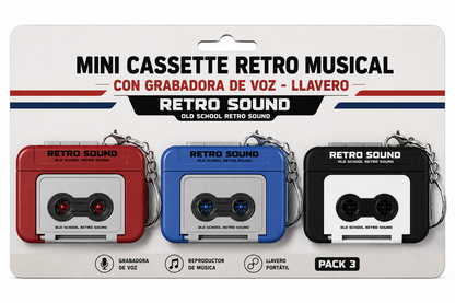 Mini Cassette Retro Musical con Grabadora de Voz - Llavero