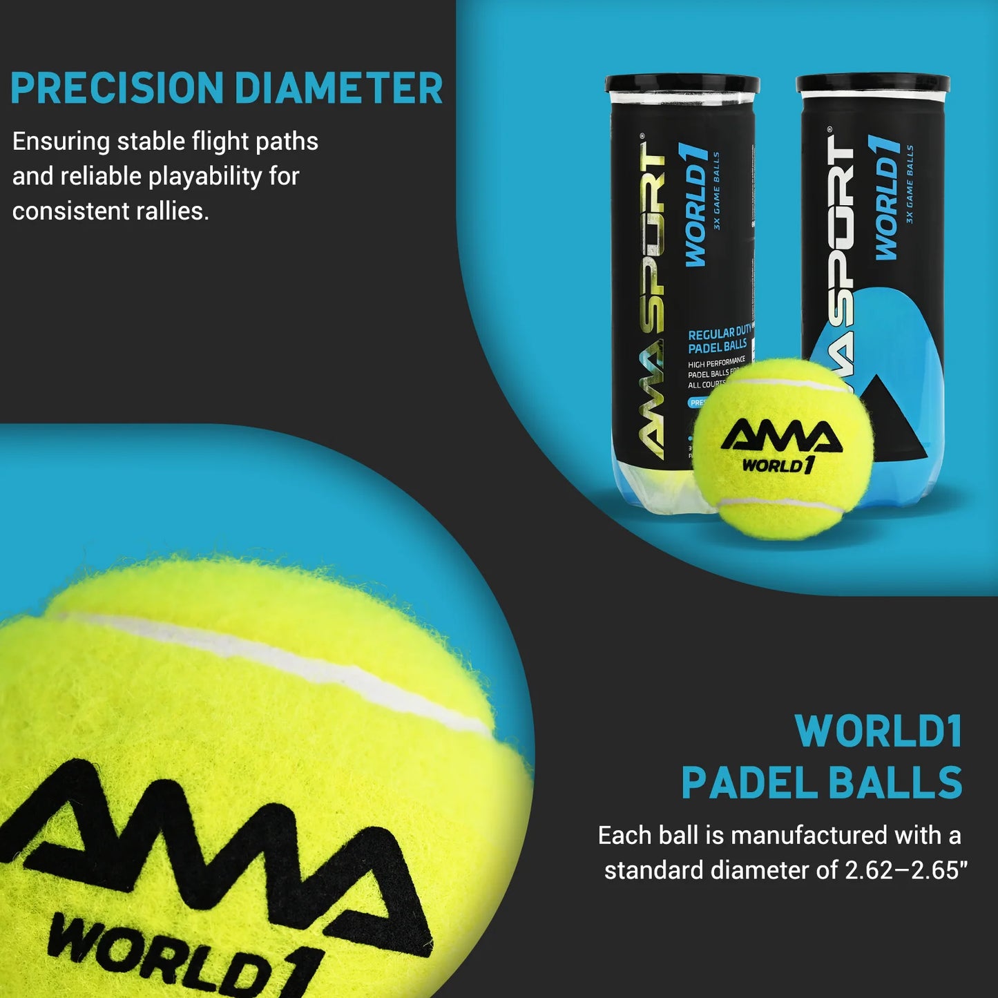 World Padel Balls 1Can 3 Balls–Optimal Bounce Padel Balls for Professional and Amateur Players Tennis Ball